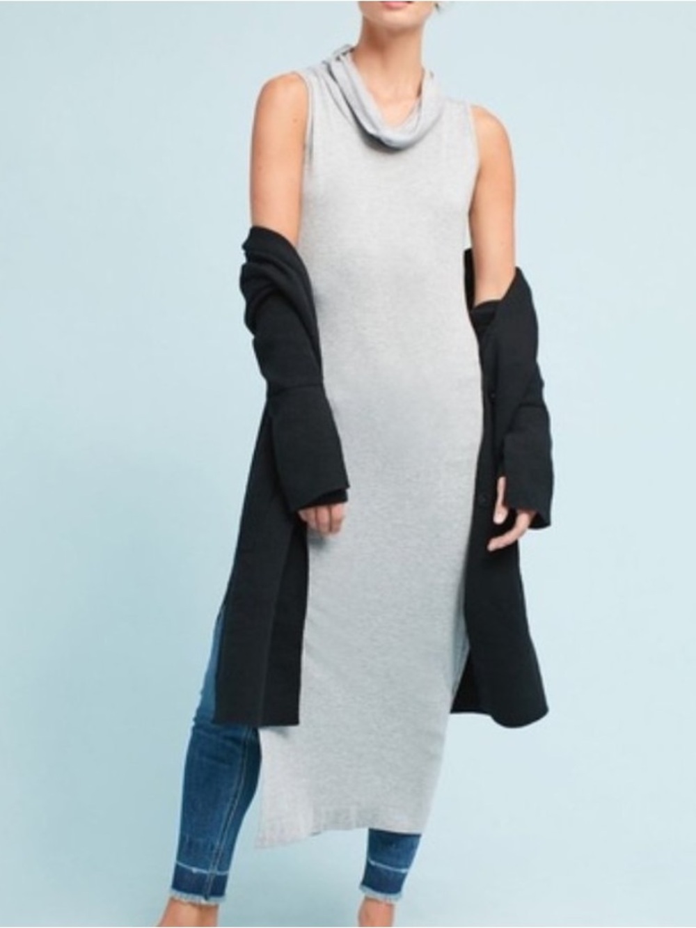t.la Anthropologie Women L Gray Side Slit Sleeveless Cowl Neck Tunic Maxi Dress